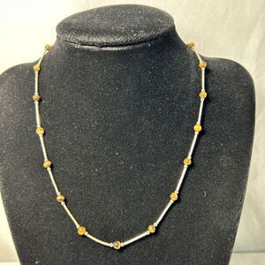 16” Beaded Necklace Tiger Eye And Silvertone Beads Fashion Jewelry
